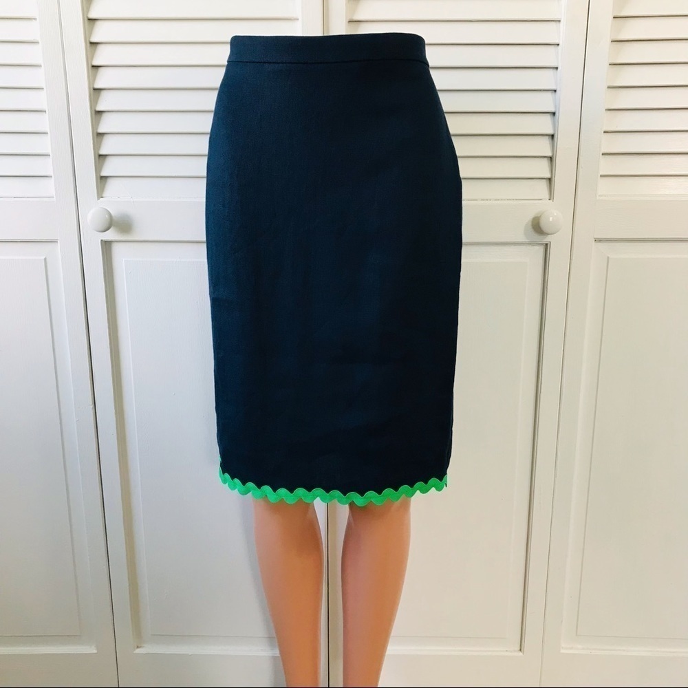New J. CREW Blue Linen Pencil Skirt Size 00